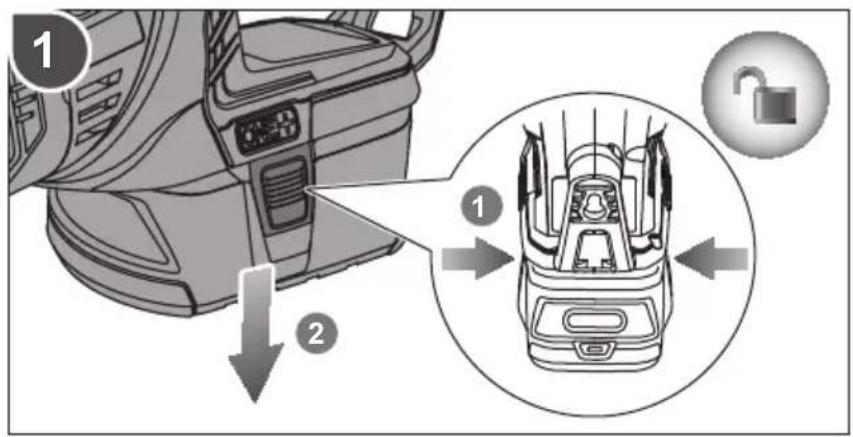 Diagram showing car interior and dashboard components with numbered annotations and a lock icon indicating lock state.