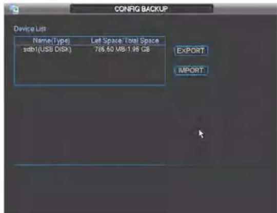 CONFIG BACKUP Device List Name(Type) Let Space/Total Space sub1(USB DISK) 738.60 MB/1.95 GB EXPORT IMPORT