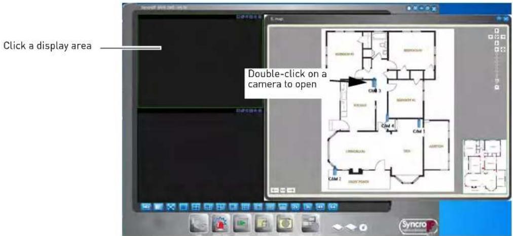 Click a display area Double-click on a camera to open