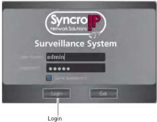 Syncro IP Network Solutions Surveillance System admin Save password Login Exit Login