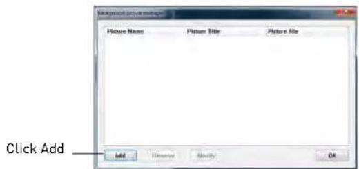 Multi-panel image manager Picture Name Picture Title Picture File Add Estimate Modify OK Click Add