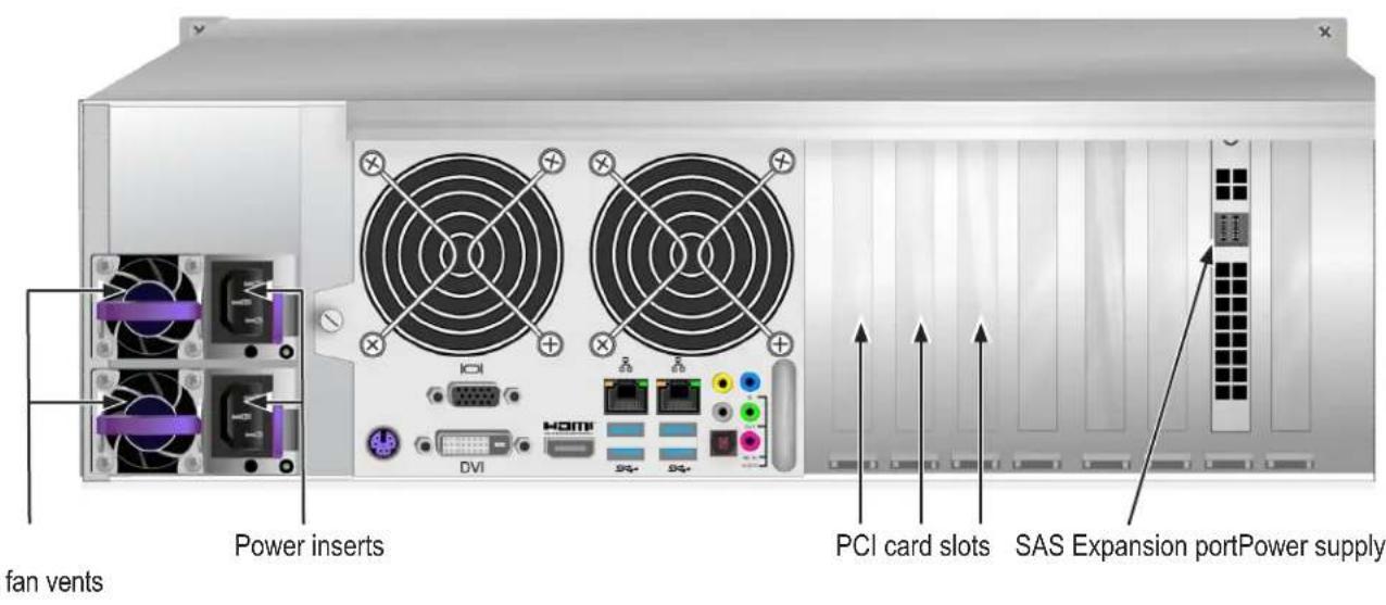 fan vents Power inserts PCI card slots SAS Expansion port Power supply