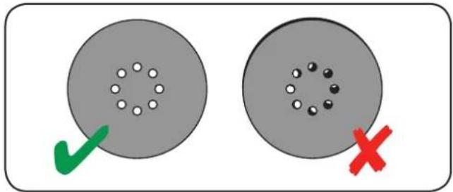 Diagram showing two circular objects with dots and a checkmark, one marked with green checkmark and the other with red X.