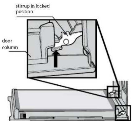 stirrup in locked position door column