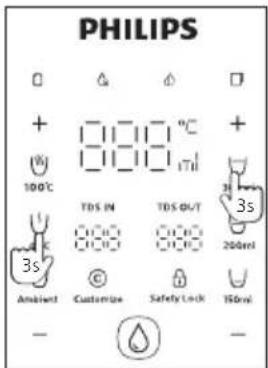 PHILIPS + 100°C TDS IN 3s Ambient Customize Safety Lock - Δ φ °C 17l TDS OUT 3s 200ml 150ml -