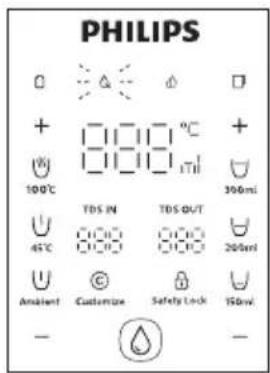 PHILIPS 0 + 100°C TDS IN 45°C Ambient Customize TDS OUT Safety Lock 300ml 200ml 150ml -