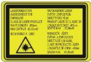 LASER RADIATION AVOID DIRECT EYE EXPOSURE CLASS 2 LASER PRODUCT NAVE LENGTH: 450m MAX OUTPUT: 83.5W ECOEN 0025-1: 200V RAYONEMENT LASER OUTPER LEAPUSION DIRECTE DES VEUX PRODUCTION OF ALESTER LONGSOLER ON DANCE: 450m SORTIE MAX: 83.5W RADAMONIC LAGER EQUIPER LA EXPOSICION DIRECTA DE LOS GLOES C. BASE IN PRODUCTION ASPIR LONGSOLER DE OVID: 450m SALDO MAX: 83.5W