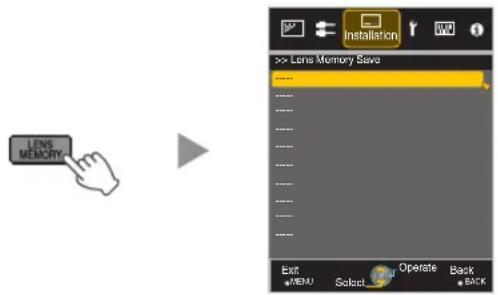 Lens Memory Save Exit MENU Select Operate Back Back