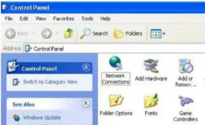 Control Panel File Edit View Favorites Tools Help Back Search Folders Address Control Panel Control Panel Switch to Category View See Also Windows Update Network Connections Add Hardware Add or Remove... Folder Options Fonts Game Controllers