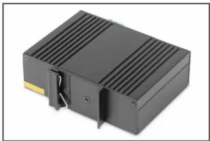 Black rectangular electronic device with ribbed top and mounting bracket (no visible text or symbols)