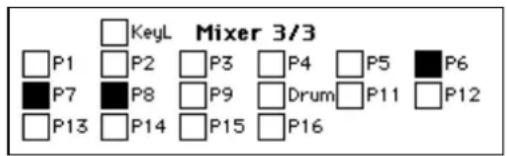 KeyL Mixer 3/3 P1 P2 P3 P4 P5 P6 P7 P8 P9 Drum P11 P12 P13 P14 P15 P16