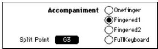 Accompaniment Onefinger Fingered1 Fingered2 FullKeyboard Split Point G3