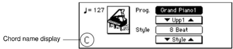 J = 127 Prog. Grand Piano1 ▼ Upp1 ▲ Style 8 Beat ▼ Style ▲ Chord name display —— ©