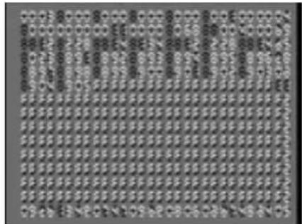 Scanned image of a grid of dollar signs with some colored, likely representing price or value data.