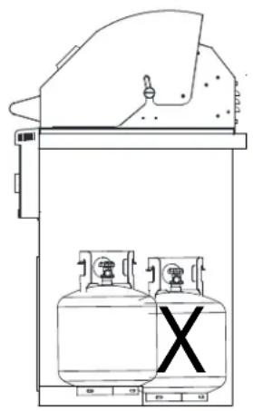 Technical diagram of a gas cylinder with labeled components and a marked cross symbol indicating failure or failure.