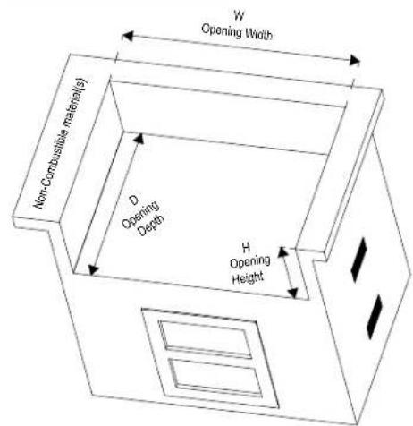 W Opening Width Non-Combustible material(s) D Opening Depth H Opening Height