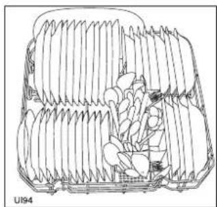 Line drawing of a basket filled with fruit and vegetables, no text or symbols present