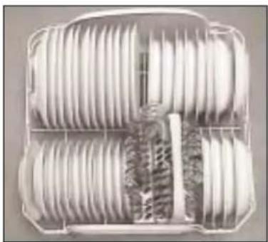 Cross-sectional view of a plastic container filled with coiled white insulation or insulation material (no text or symbols visible)