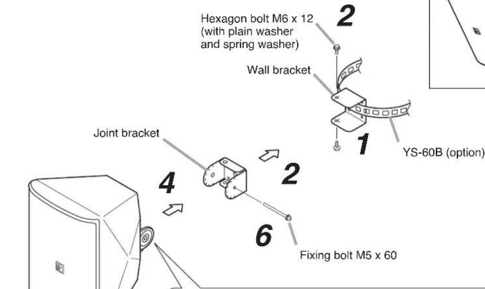 Hexagon bolt M6 x 12 (with plain washer and spring washer) Wall bracket Joint bracket 1 YS-60B (option) 2 4 2 6 Fixing bolt M5 x 60