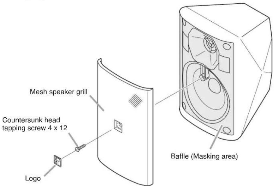 Mesh speaker grill Countersunk head tapping screw 4 x 12 Logo Baffle (Masking area)