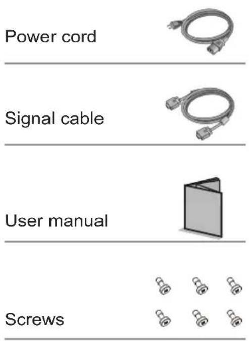 Power cord Signal cable User manual Screws