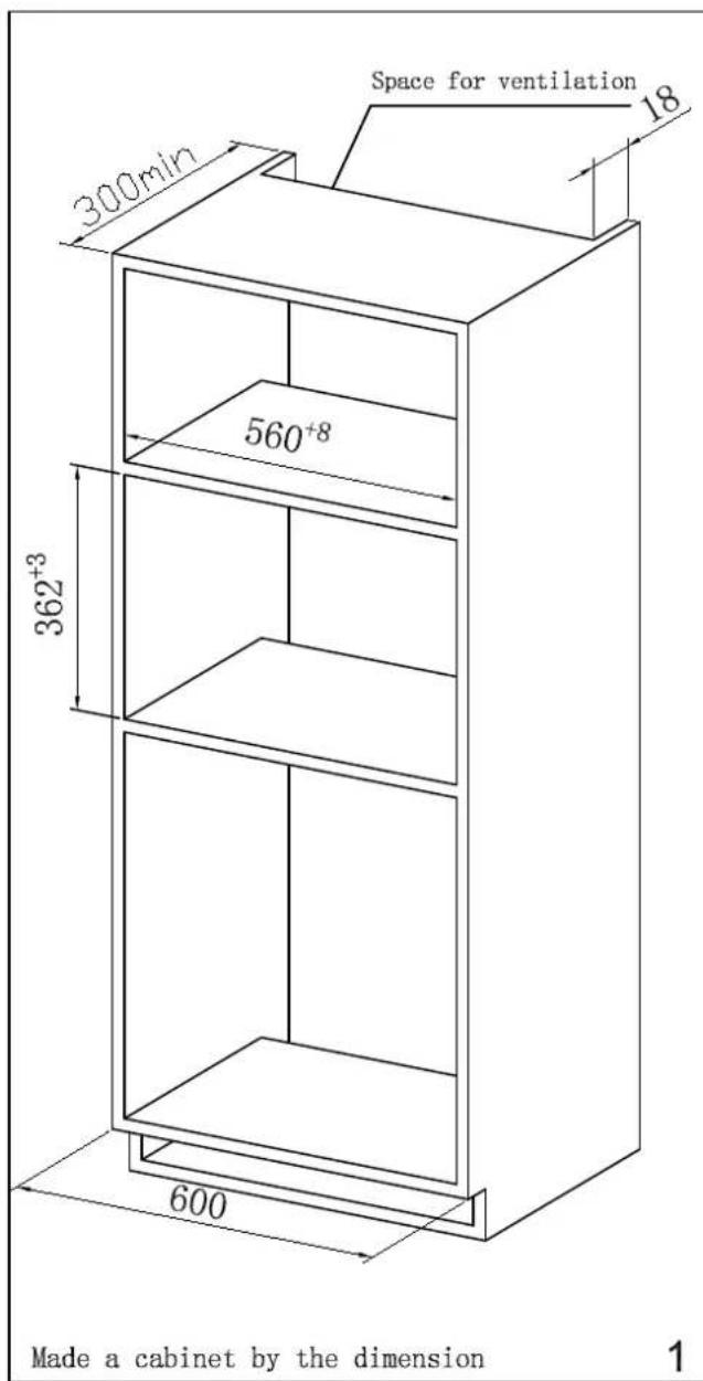Space for ventilation 18 300min 560+8 362+3 600 Made a cabinet by the dimension 1