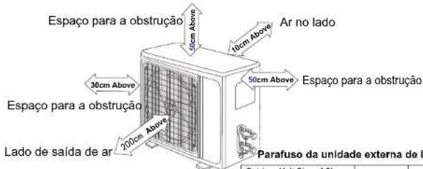 Espaço para a obstrução 50cm Above Ar no lado 30cm Above Espaço para a obstrução 200cm Above Lado de saída de ar 10cm Above 50cm Above Espaço para a obstrução Outros Unit Pina de Shoe Parafuso da unidade externa de l