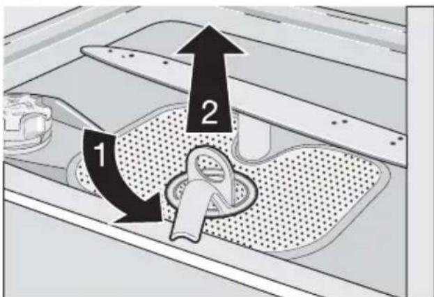 Diagram showing a mechanical component with labeled parts 1 and 2, indicating directional movement or assembly.