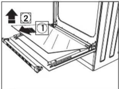 Diagram showing a mechanical assembly with numbered components and directional arrows indicating motion or force.