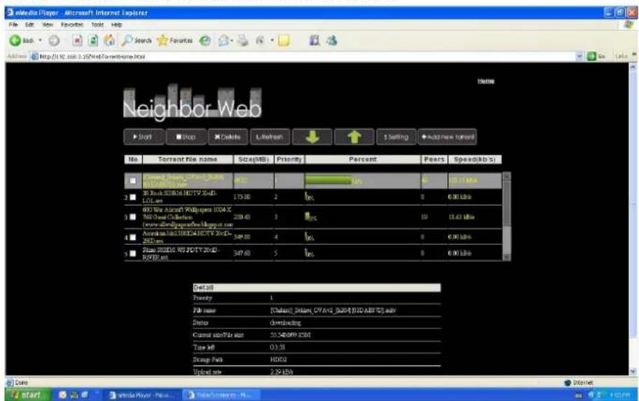 Media Player - Microsoft Internet Explorer File Edit View Favorites Tools Help Back Search Favorites Address http://19c.issb.3.25/Web/Torwebhome.html Name Neighbor Web Start Stop Delete Refresh S Setting Add new tunnel No Torrent File name Size(MB) Priority Percent Peers Speed(kb/s) Close: Windows 6008-7008 400 KB 175 KB 2 10% 0 0.00 KB 300 Web Aircraft Wireless 1004 X 760 Cloud Connection 200 KB 3 10% 10 11.63 KB 400 Web Aircraft Wireless 1004 X 200 KB 349 KB 4 10% 0 0.00 KB 500 WBSW WSJETY 2008-2018 KB 347 KB 5 10% 0 0.00 KB Detail Priority 1 File name (Chenai)_System_CVIAV_BARF_192/ABF_25 sub Status: Overloading Current size/size: 55,540mm x200 Tow #IF 03:58 Storage Park HDX2 Update site: 2.29 KB Done start email Player: www.neer.com