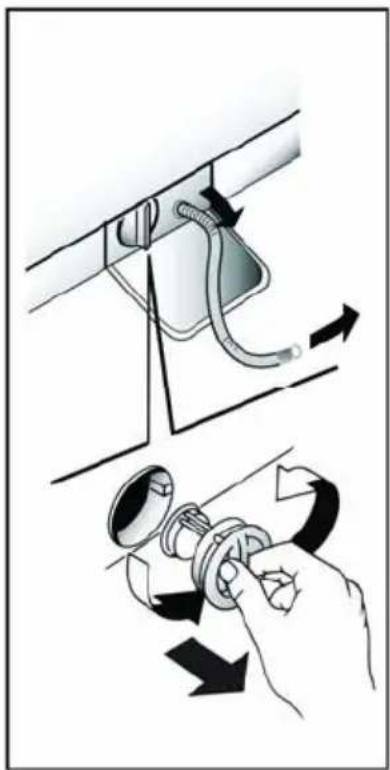 Illustration showing a hand holding a small mechanical component with directional arrows indicating motion (no text or symbols).
