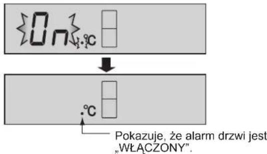 0n °C °C Pokazuje, że alarm drzwi jest „WŁĄCZONY”.