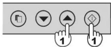 Diagram showing four labeled buttons with icons and a finger pointing to the first three, labeled '1' at the bottom.