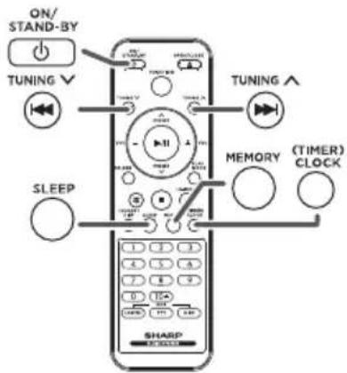 ON/ STAND-BY TUNING SLEEP TUNING MEMORY (TIMER) CLOCK SHARP