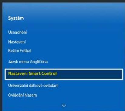 Systém Usnadnění Nastavení Režim Fotbal Jazyk menu Angličtina Nastavení Smart Control Univerzální dálkové ovládání Ovládání hlasem