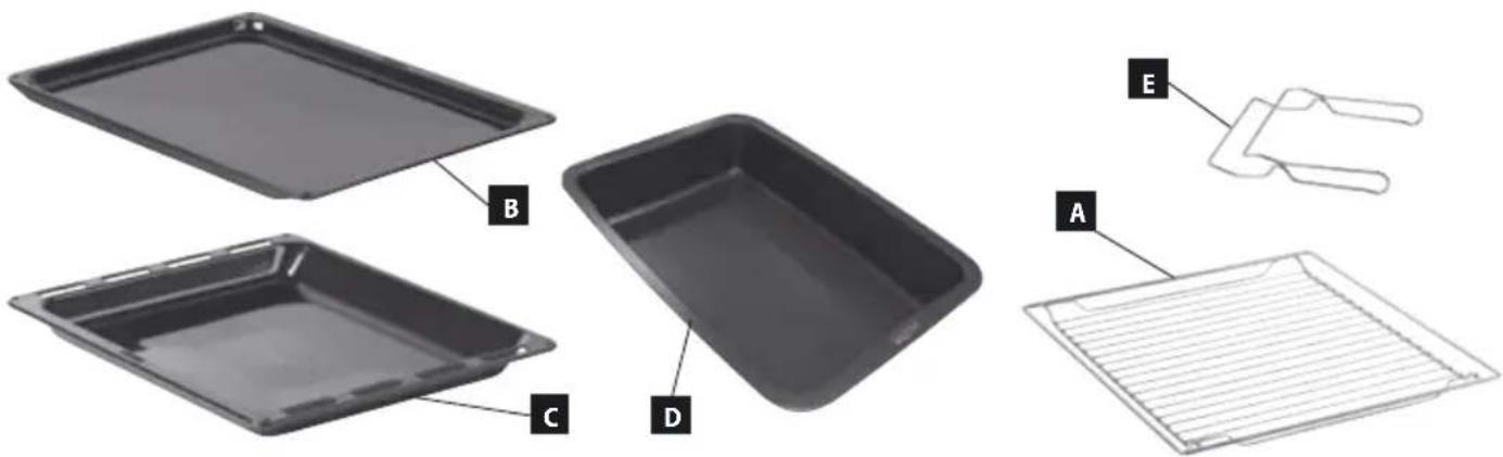 Diagram showing labeled parts of a plastic tray and drawer, including tray, tray, and lid with annotations A, B, C, D, E.