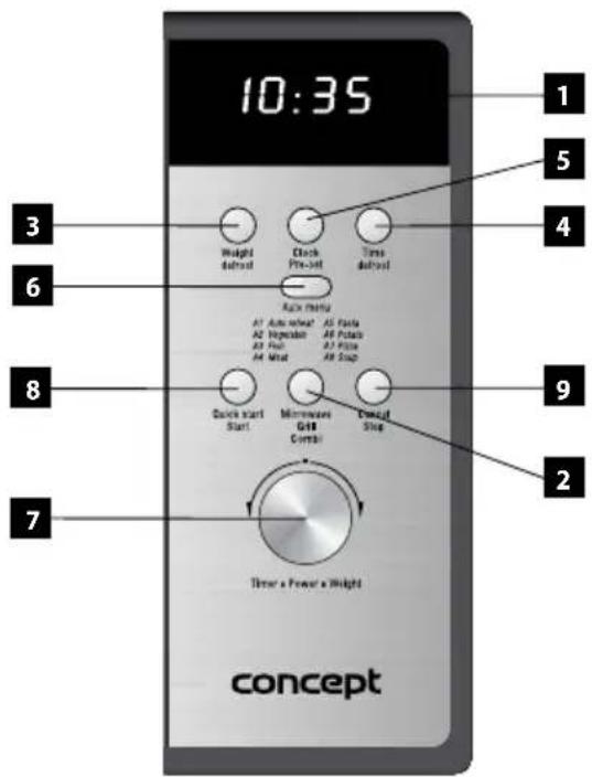 10:35 1 Weight default Clock Pres-set Tens default 2 6 9 8 Clock start Start Microwave Ctrl Doubt Shg 7 Time a Power a Weight concept