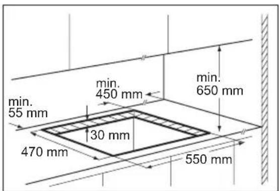 min. 55 mm 470 mm 30 mm 450 mm 550 mm 650 mm