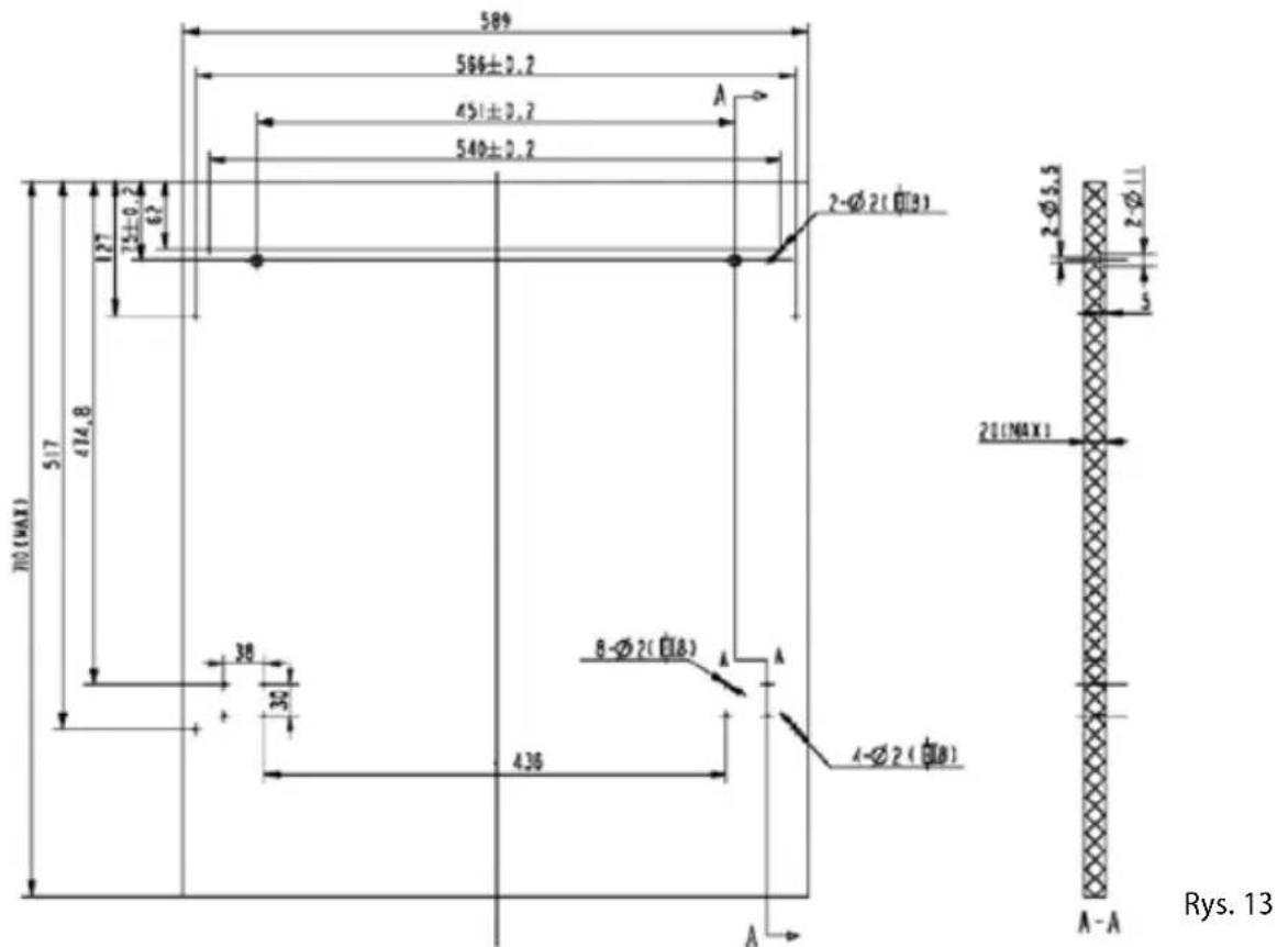 589 566±0.2 451±0.2 540±0.2 A 127 75±0.2 62 2-Ø2(自B) 2Ø5.5 2Ø11 517 474.8 38 30 436 8-Ø2(自B) 4-Ø2(自B) 23(NMAX) A-A Rys. 13