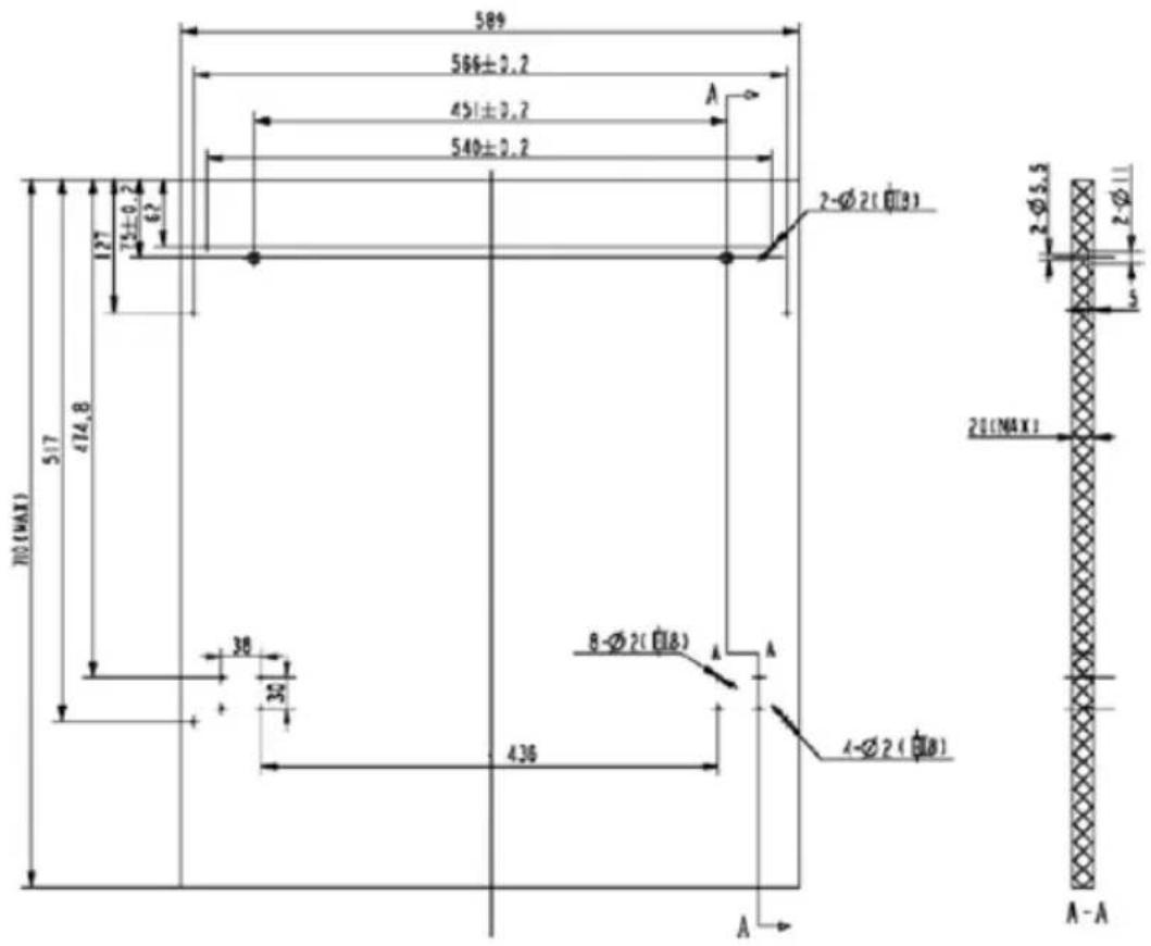 589 566±2.2 451±2.2 540±2.2 A 127 35±0.2 62 2-Ø2(自B) 517 474.8 38 30 436 8-Ø2(自B) A 4-Ø2(自B) A 2-Ø5.5 2-Ø11 20(MAX) A-A