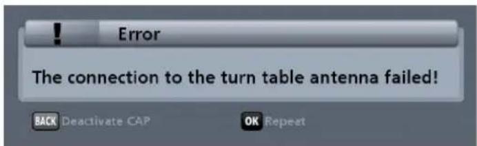 Error The connection to the turn table antenna failed! BACK Deactivate CAP OK Repeat