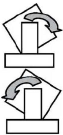 Two identical diagrams showing a vertical rectangle being folded with curved arrows, no text or symbols present.