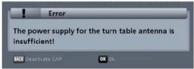 Error The power supply for the turn table antenna is insufficient! BACK Deactivate CAP OK Ok