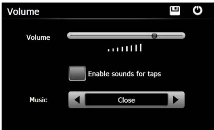 Volume Volume Enable sounds for taps Music Close