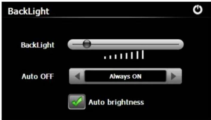BackLight BackLight Auto OFF Always ON Auto brightness