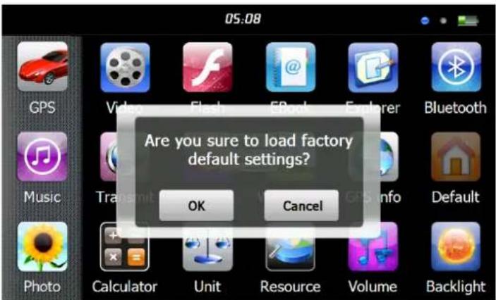 05:08 Are you sure to load factory default settings? OK Cancel