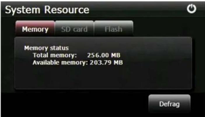 System Resource Memory SD card Flash Memory status Total memory: 256.00 MB Available memory: 203.79 MB Defrag