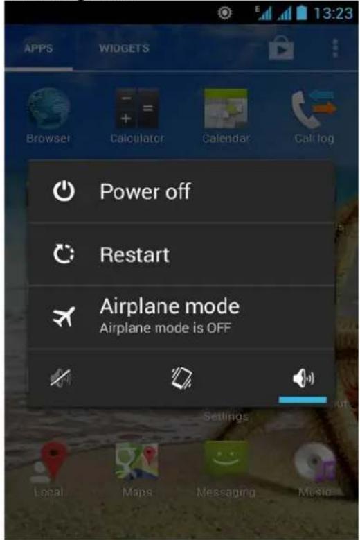 APPES WIDGETS Browser Calculator Calendar Catalog Power off Restart Airplane mode Airplane mode is OFF Settings Local Maps Messaging Music