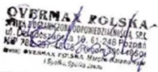 OVERMAX ROLSKA WIKKA ZPOGRANICZONA ODPOWDIEDZIAENIUSKA, SRL uJ. DODR DOSZARKA 10, 61:248 POZDAH MAP 788-257-1878, Regom 390-48504 ###: OVERMAX ROLSKA MACHA KATANGA i Sylka Spokka Jirana