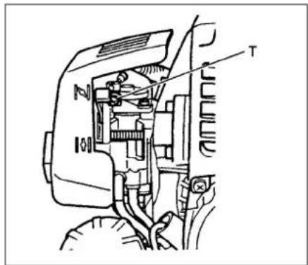 Technical diagram of a mechanical assembly with labeled component 'T'